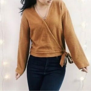 Madewell Texture & Thread mustard yellow wrap top size XL